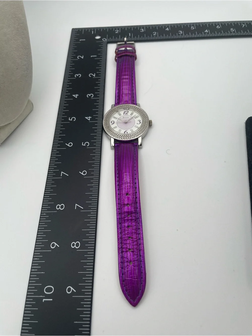 Genevèx Watch with Vibrant Purple Genuine Leather Band. Silver Tone